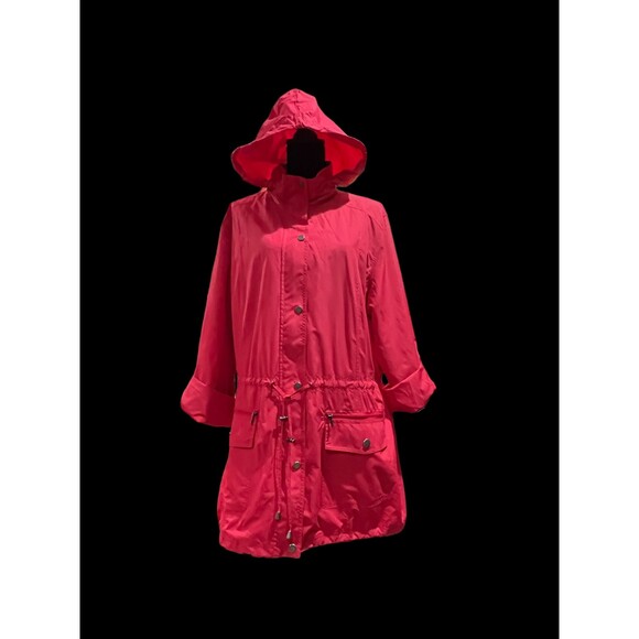 Style & Co Hot Pink Spring Jacket with hood that folds in to zippered collar. XL - Picture 7 of 9